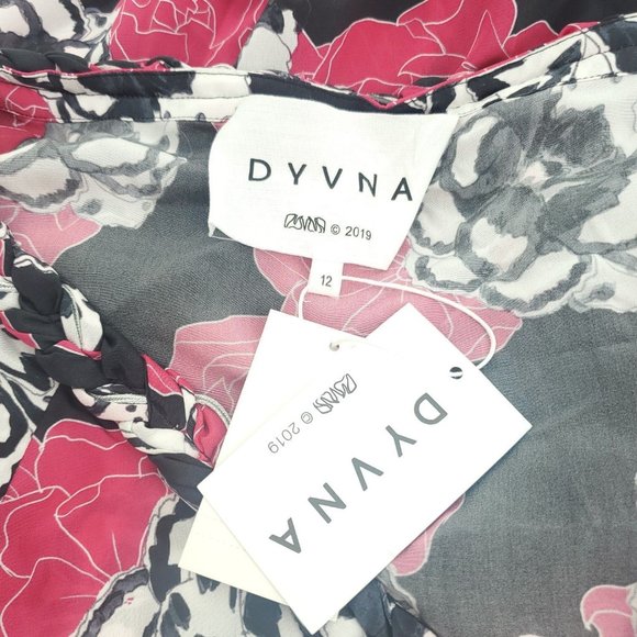 Dyvna Womens Pink Graphic Flower Semi Sheer 3/4 Sleeve Ruffle Sheath Dre… - Picture 5 of 13